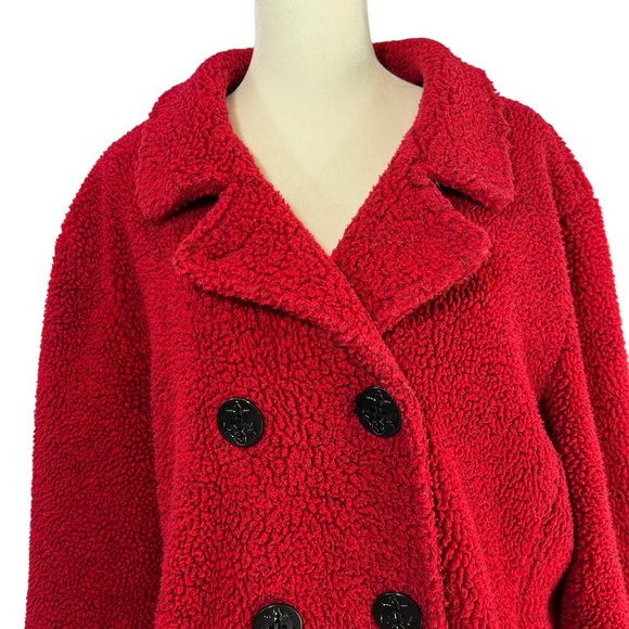Tasha Polizzi Red Fleece Double-Breasted Coat Size Large - Picture 4 of 7